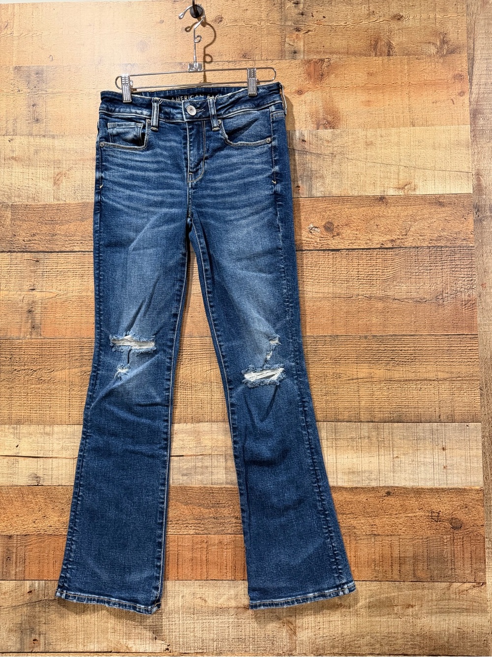 American Eagle Skinny Kick Super Stretch Blue Distressed Jeans Size 2 Short
